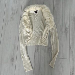 Guess jacket so cute, look like a doll rabbit fur puff lining and cream.